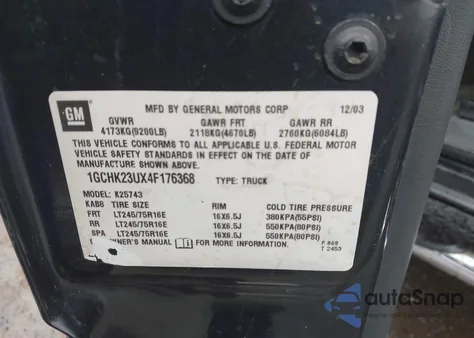 2004 Chevrolet Silverado 2500Hd Ls from USA, damaged, VIN 1GCHK23UX4F176368